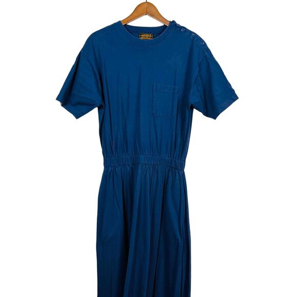 Eddie Bauer Y2K Heavy Knit Jersey Dress 2005 Midi Pocket Tee Navy Blue - L - Picture 8 of 10